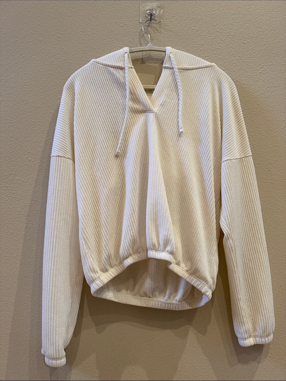 Altar'd State Waffle-Knit Hooded Pullover- Cream